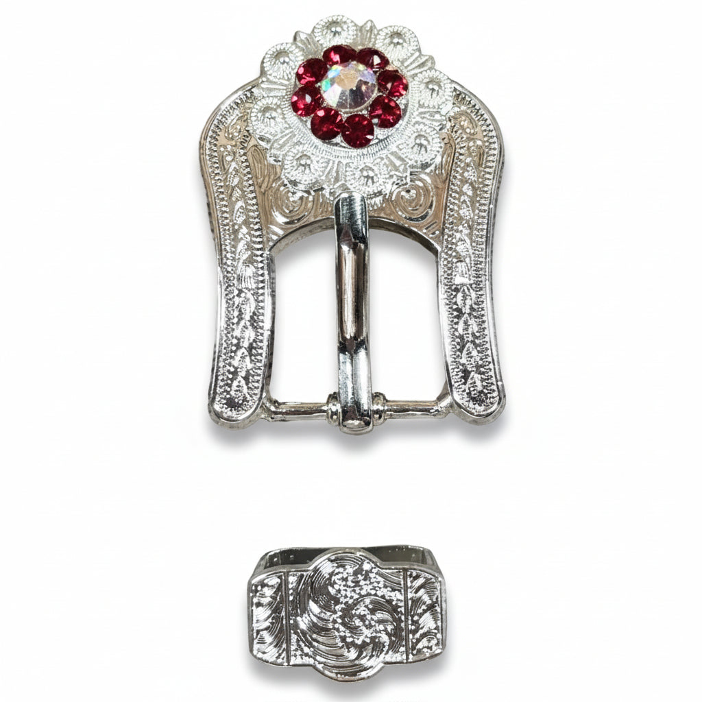 Bright Silver Ruby - AB Crystal Conchos - Sizes from 1"- 3" and Buckles