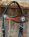 Teal Diamond Topaz and Turquoise Browband / One Ear - Breastcollar Tack Set 