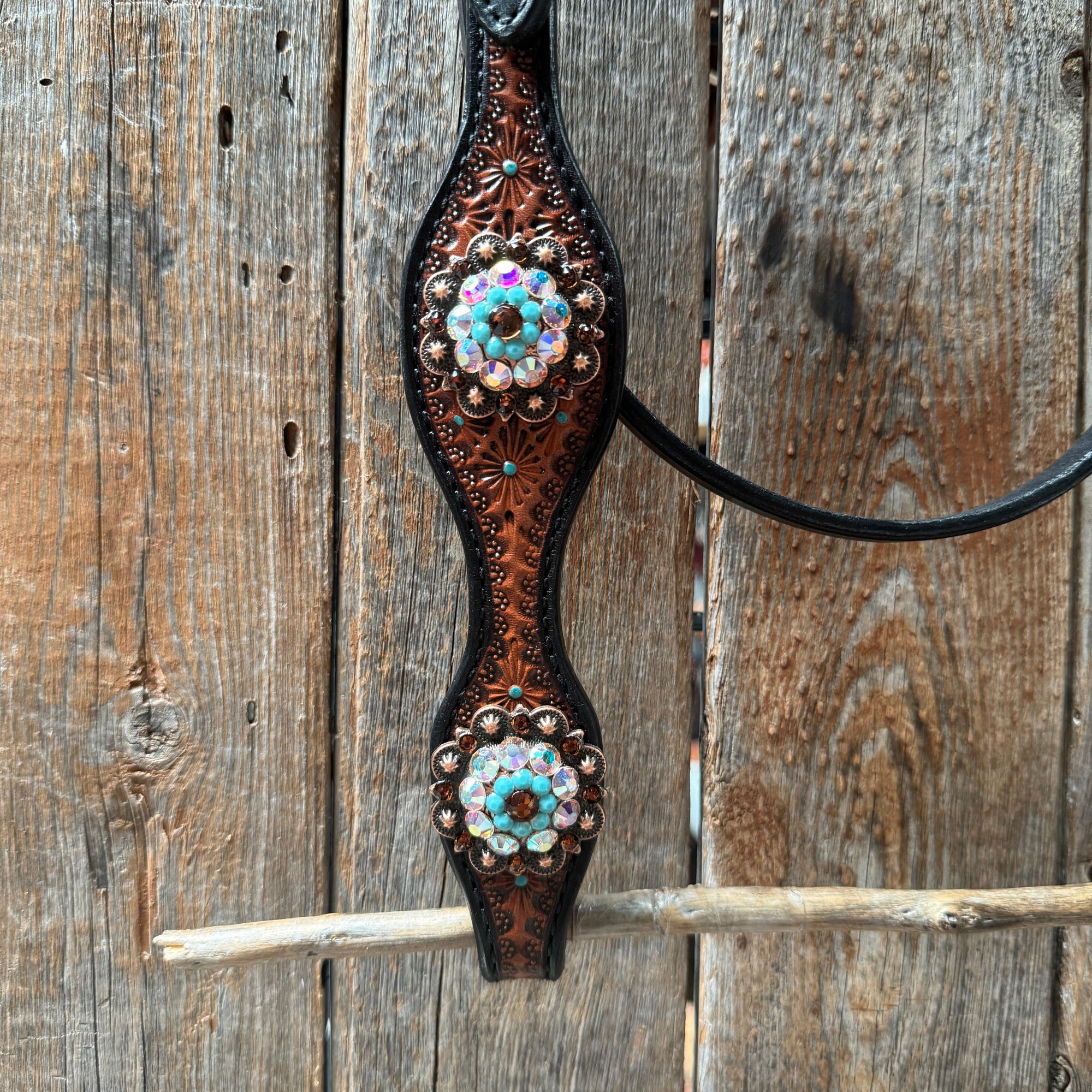 Teal Diamond Topaz and Turquoise Browband / One Ear - Breastcollar Tack Set 