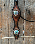 Teal Diamond Topaz and Turquoise Browband / One Ear - Breastcollar Tack Set 