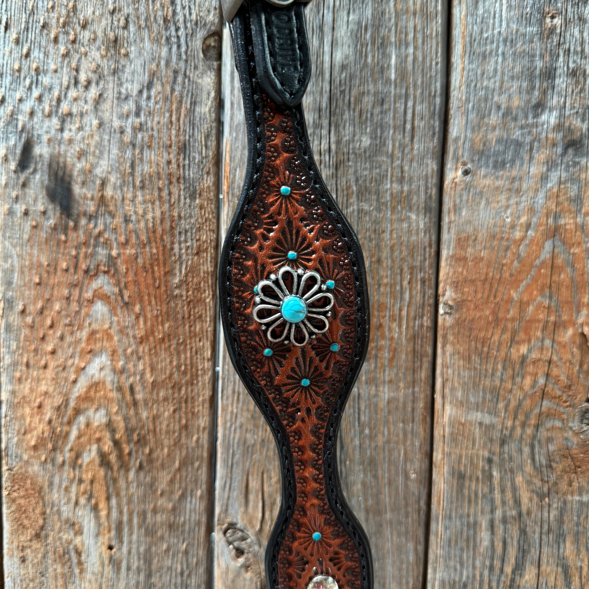 Teal Diamond and Turquoise Flower Browband / One Ear - Breastcollar Tack Set 