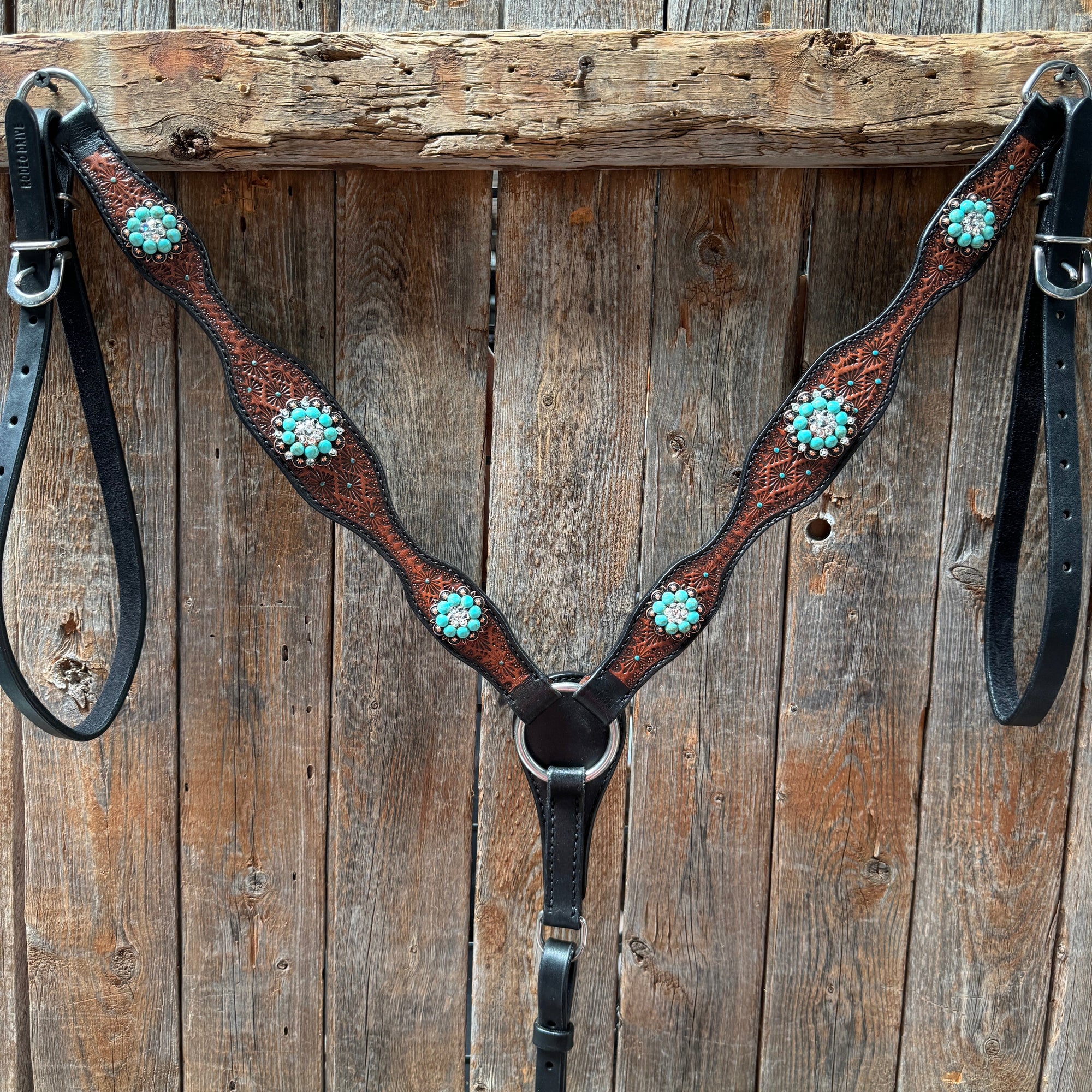 Teal Diamond Turquoise and Clear Browband / One Ear - Breastcollar Tack Set 