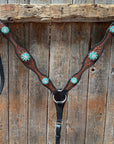 Teal Diamond Turquoise and Clear Browband / One Ear - Breastcollar Tack Set 