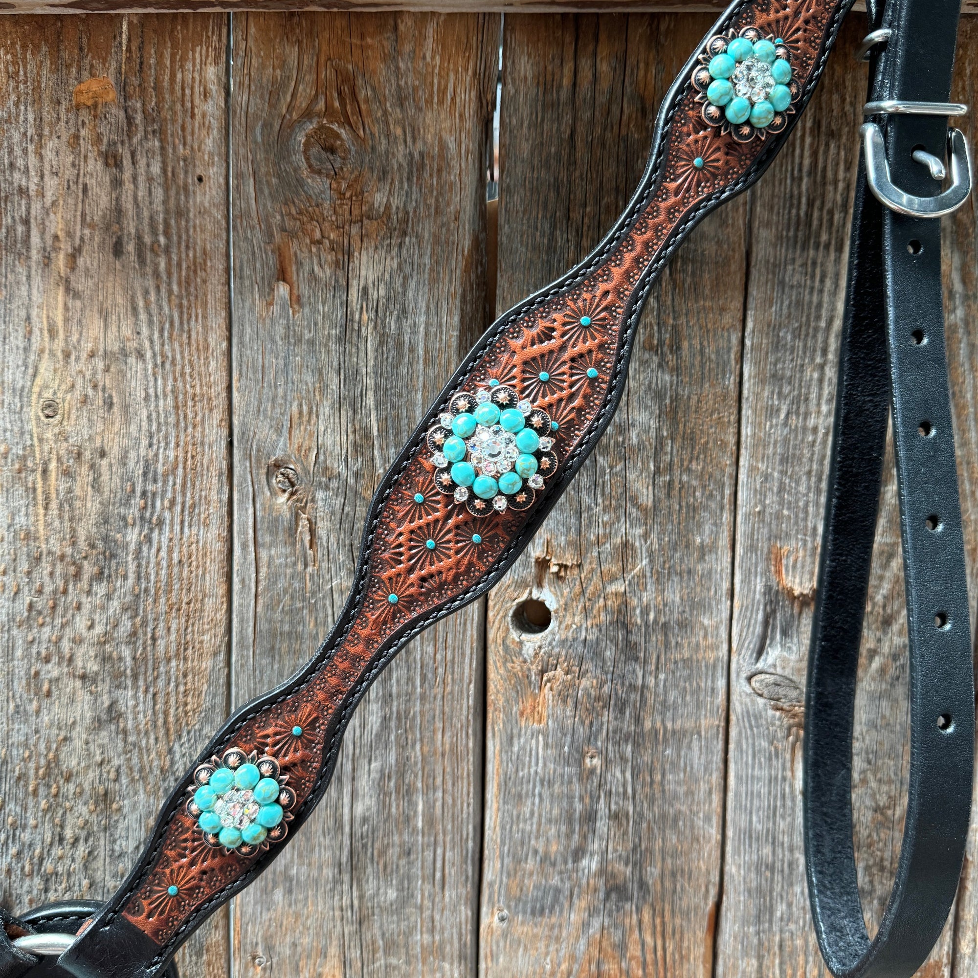 Teal Diamond Turquoise and Clear Browband / One Ear - Breastcollar Tack Set 