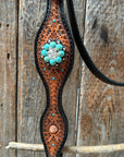 Teal Diamond Turquoise and Clear Browband / One Ear - Breastcollar Tack Set 