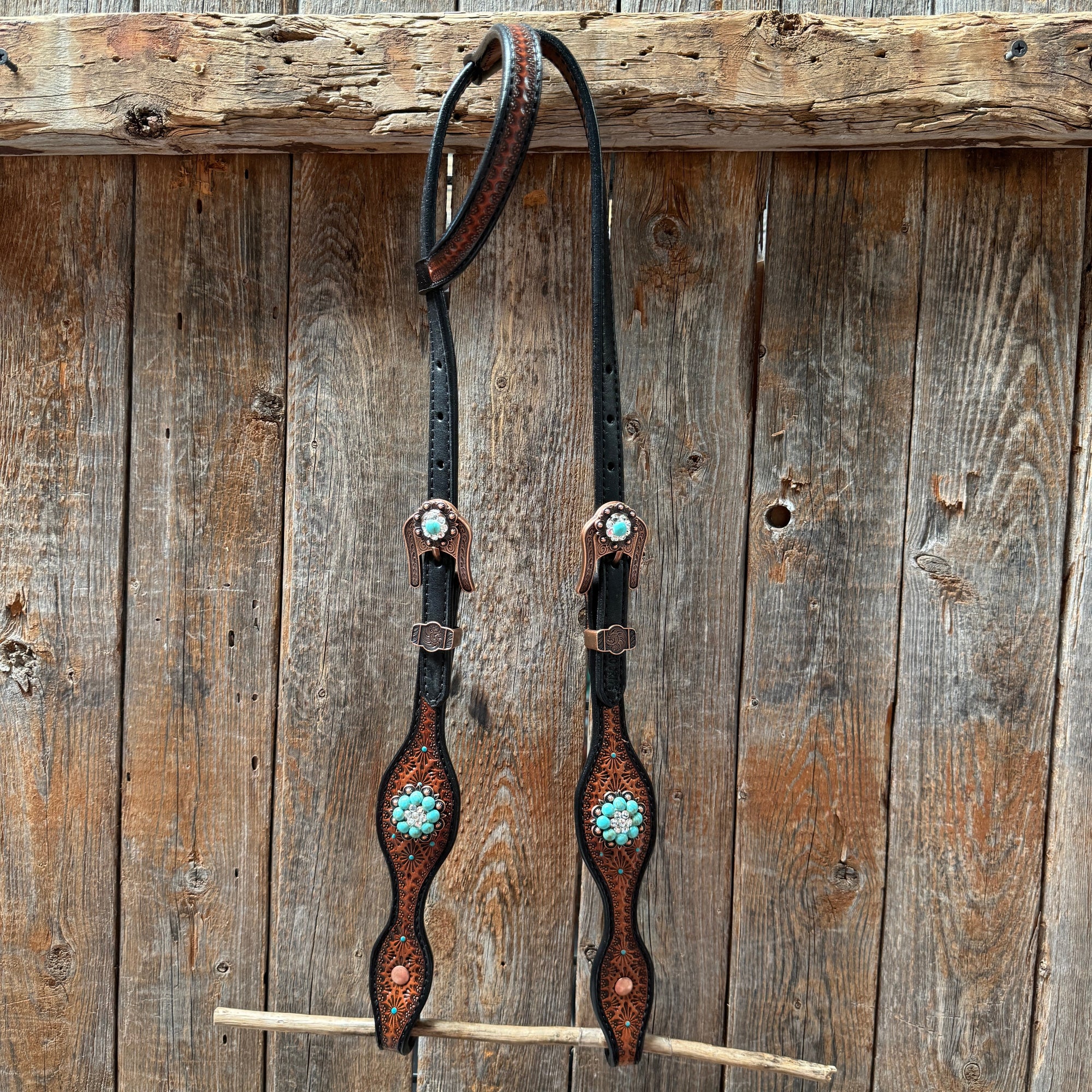 Teal Diamond Turquoise and Clear Browband / One Ear - Breastcollar Tack Set 