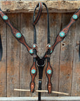 Teal Diamond Turquoise and Clear Browband / One Ear - Breastcollar Tack Set 