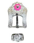 Bright Silver Neon Pink - AB Crystal Conchos - Sizes from 1"- 3" and Buckles