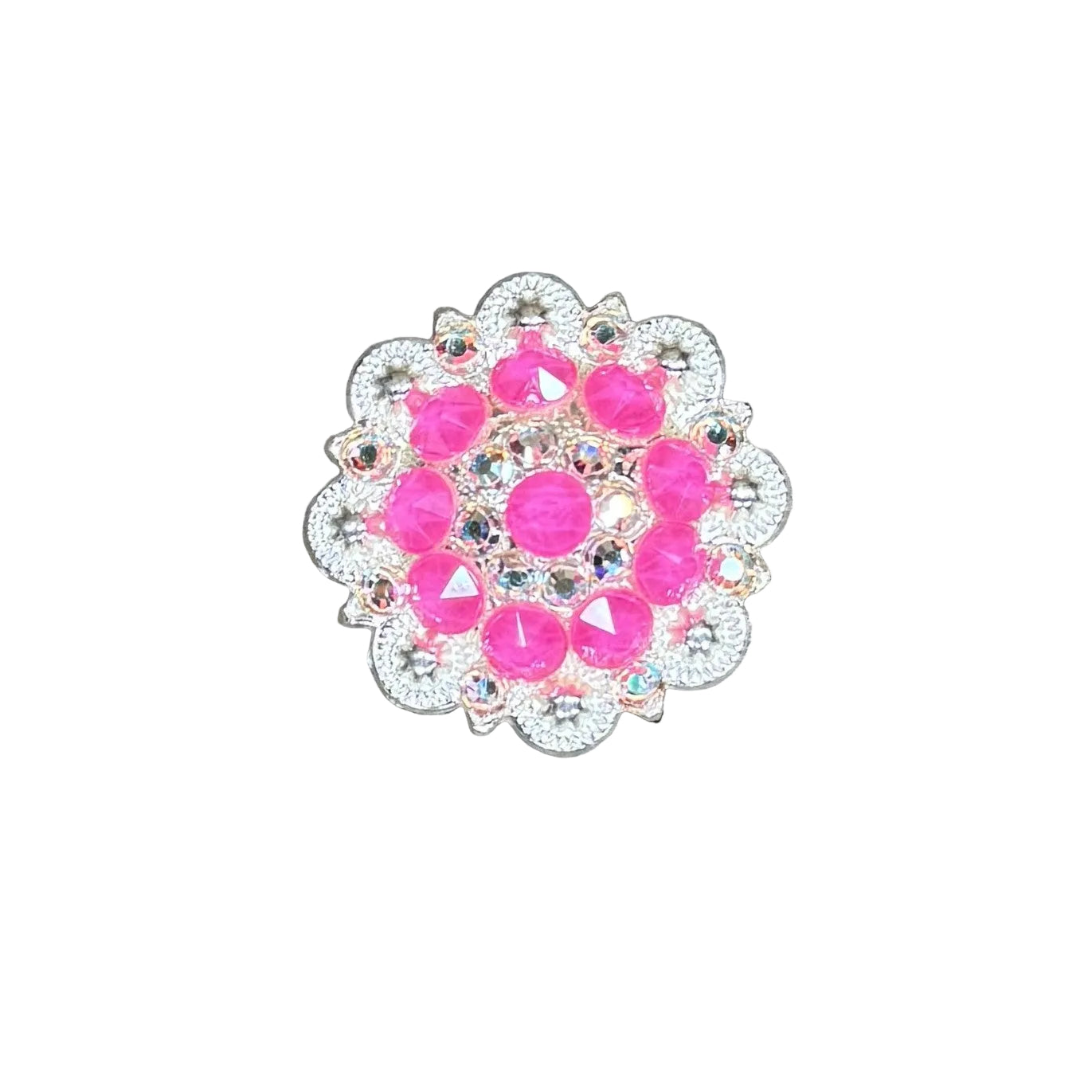Bright Silver Neon Pink - AB Crystal Conchos - Sizes from 1"- 3" and Buckles