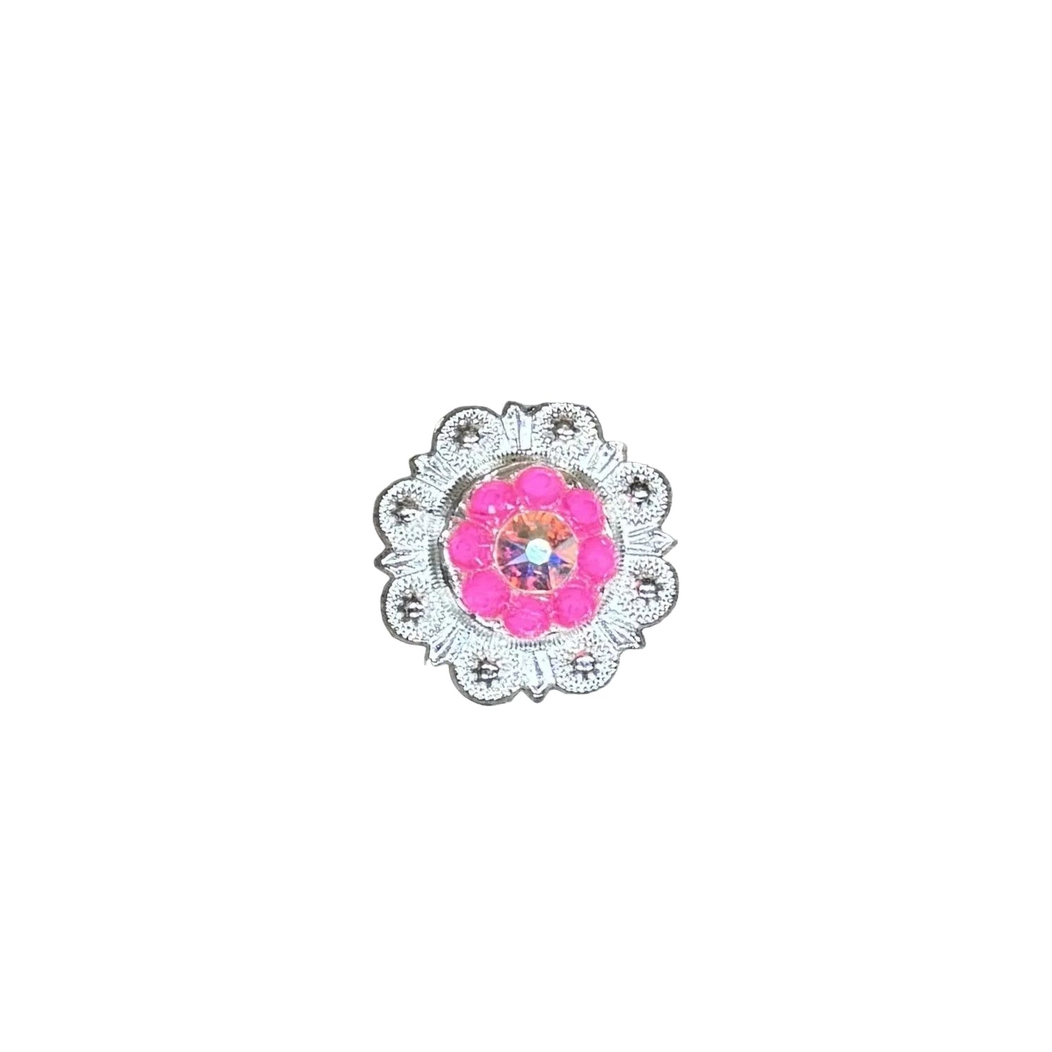 Bright Silver Neon Pink - AB Crystal Conchos - Sizes from 1"- 3" and Buckles