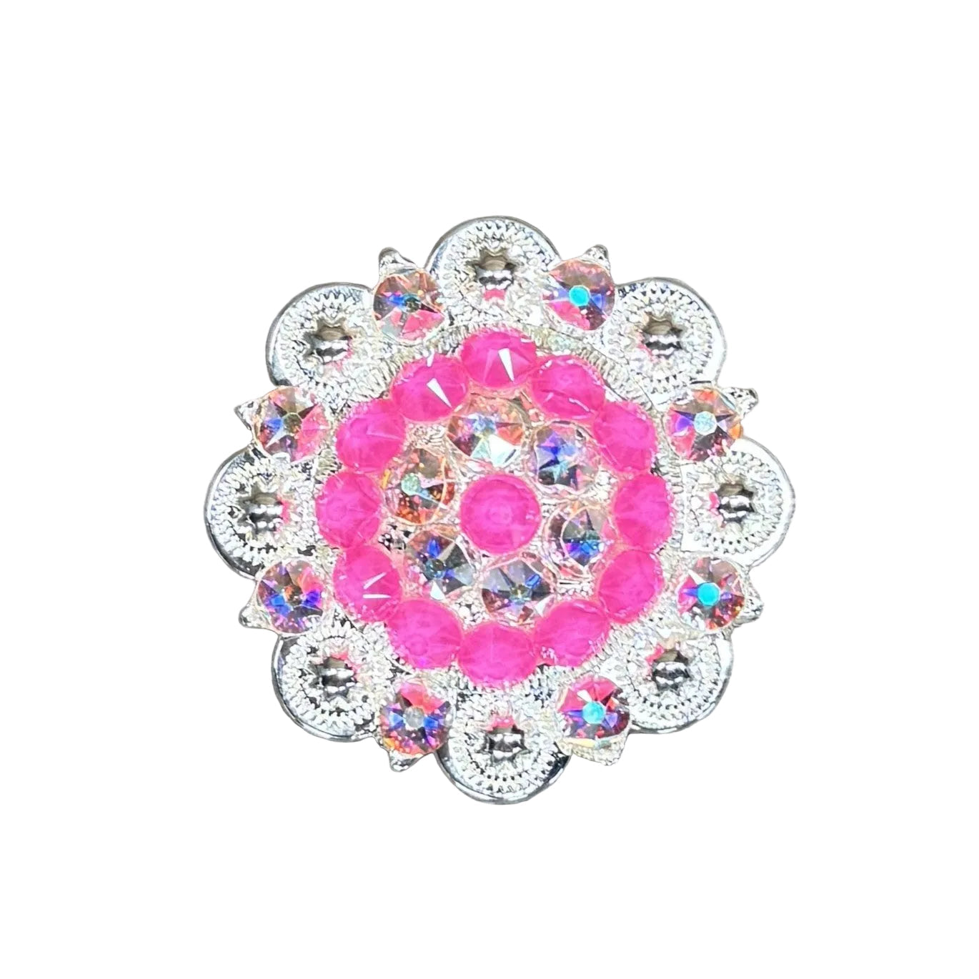 Bright Silver Neon Pink - AB Crystal Conchos - Sizes from 1"- 3" and Buckles