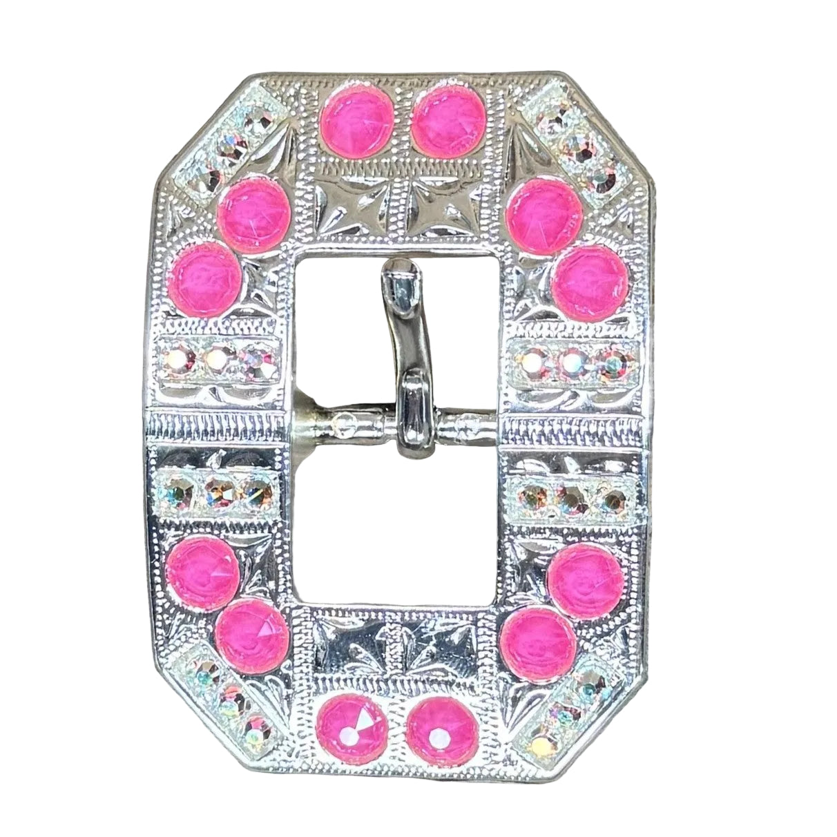 Bright Silver Neon Pink - AB Crystal Conchos - Sizes from 1"- 3" and Buckles