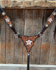 Triple Tone Floral Champagne and Clear Browband / One Ear - Triangle / Gladiator Breastcollar Tack Set 