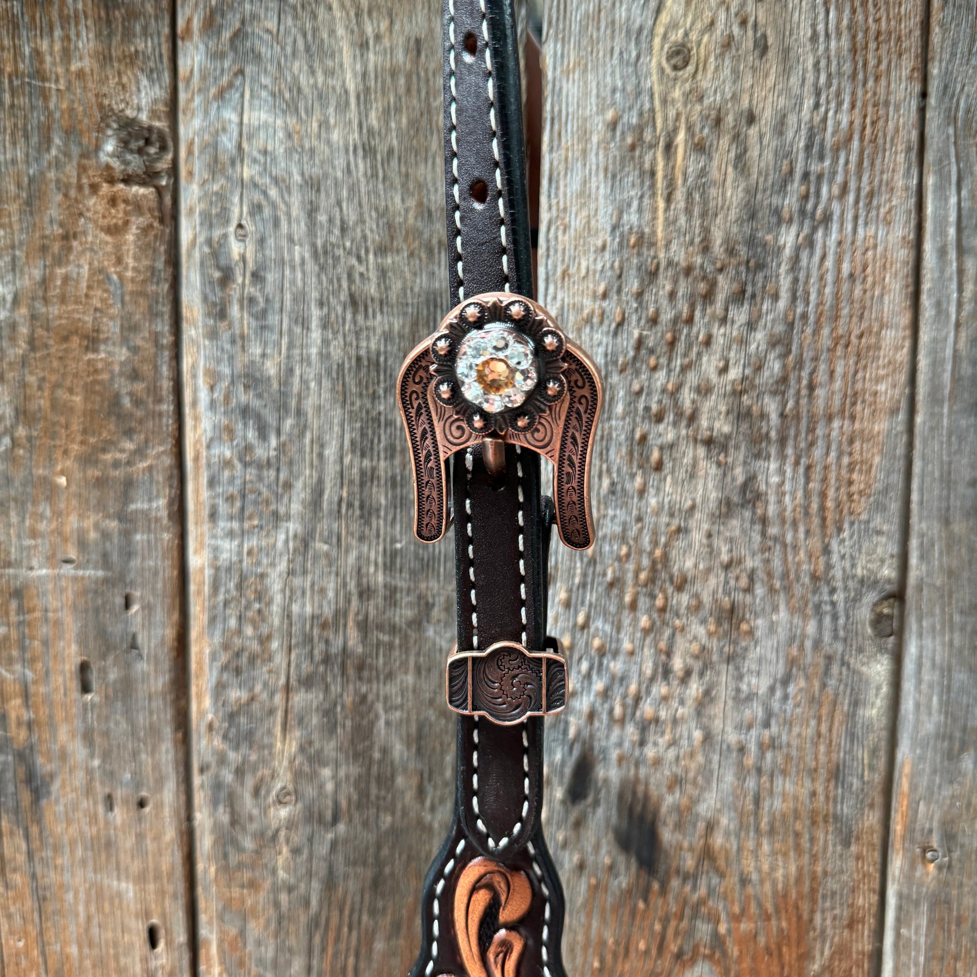 Triple Tone Floral Champagne and Clear Browband / One Ear - Triangle / Gladiator Breastcollar Tack Set 