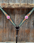 Multi Flower Hot Pink Browband / One Ear - Breastcollar Tack Set 