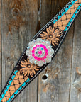 Multi Flower Hot Pink Browband / One Ear - Breastcollar Tack Set 