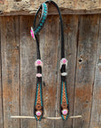 Multi Flower Hot Pink Browband / One Ear - Breastcollar Tack Set 