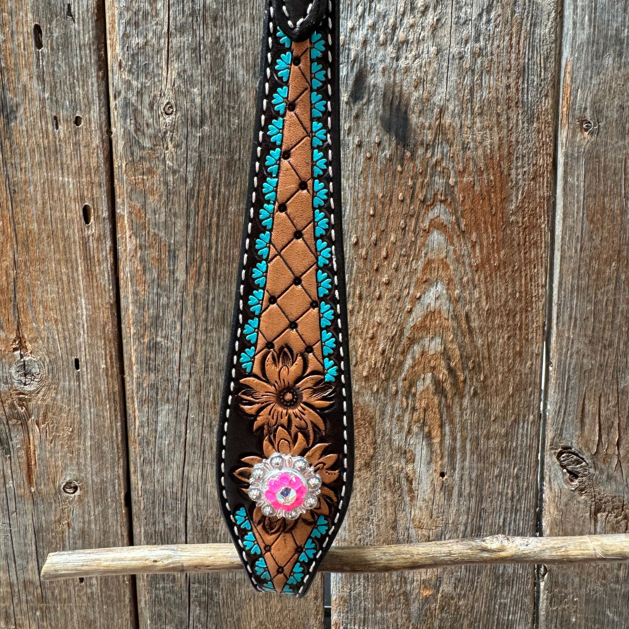 Multi Flower Hot Pink Browband / One Ear - Breastcollar Tack Set 