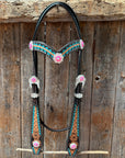 Multi Flower Hot Pink Browband / One Ear - Breastcollar Tack Set 
