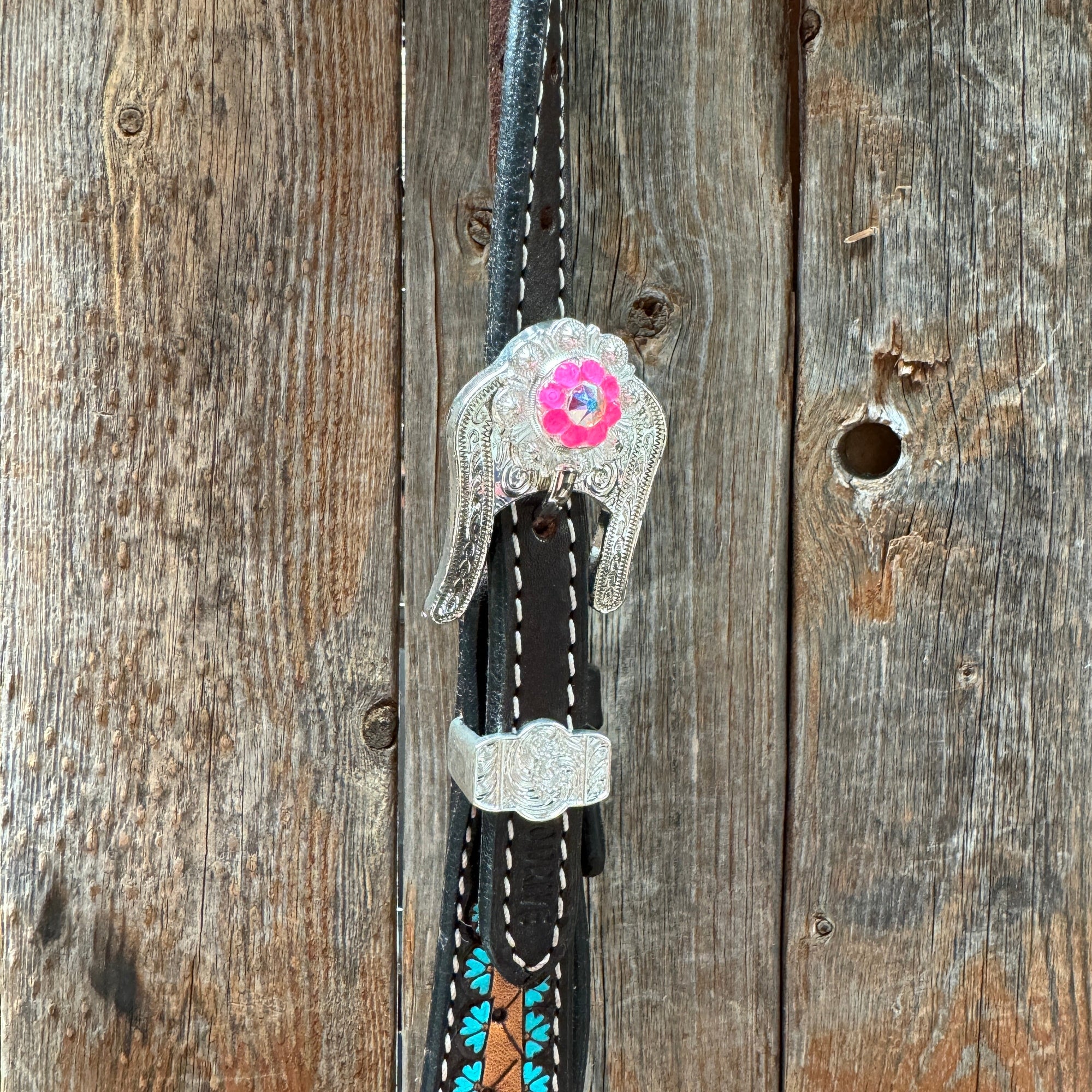 Multi Flower Hot Pink Browband / One Ear - Breastcollar Tack Set 