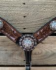 Hand Painted Floral AB Browband / One Ear - Breastcollar Tack Set 