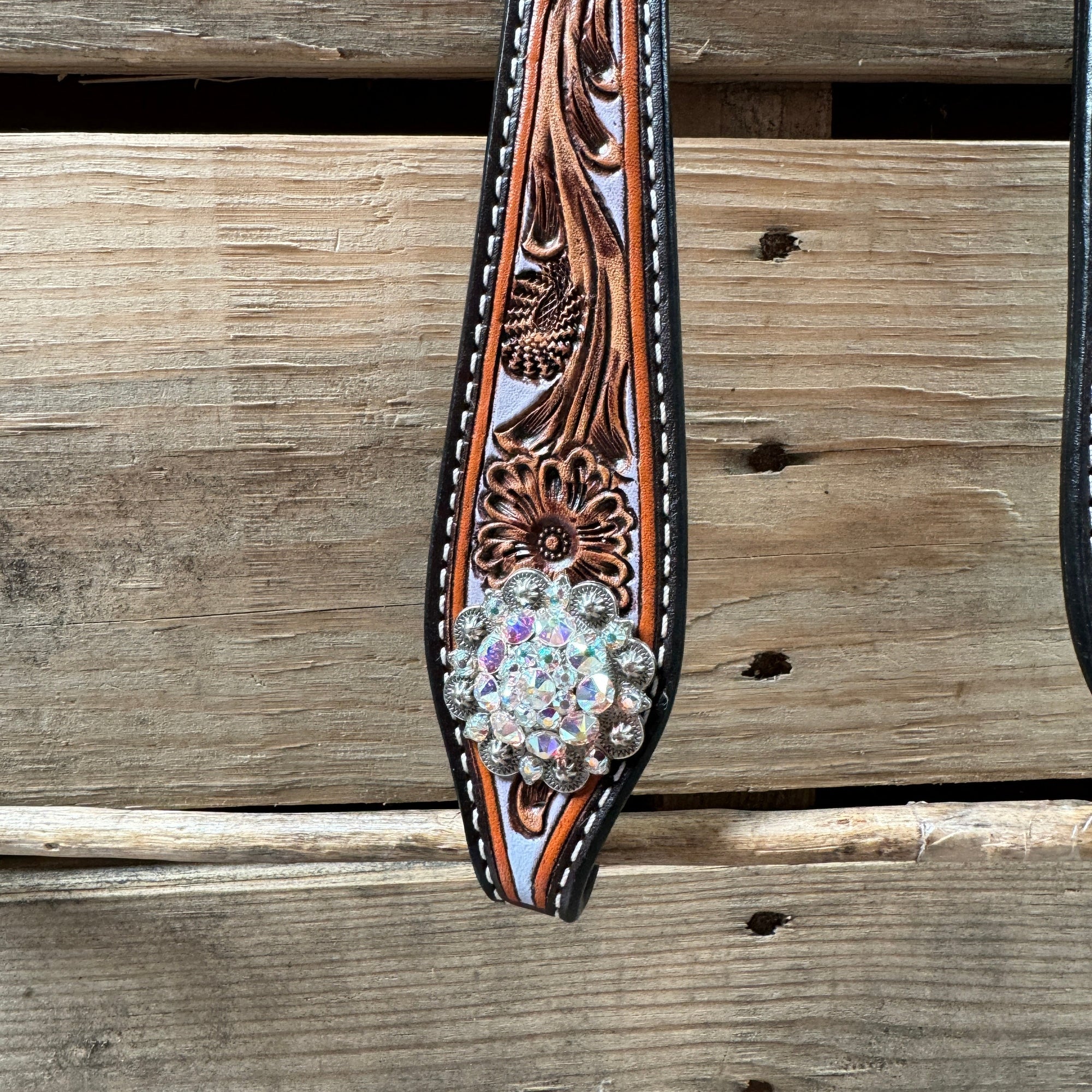 Hand Painted Floral AB Browband / One Ear - Breastcollar Tack Set 