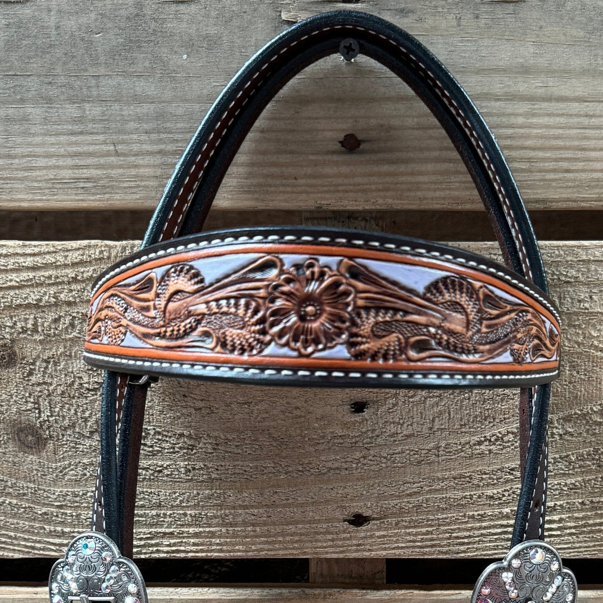 Hand Painted Floral AB Browband / One Ear - Breastcollar Tack Set 