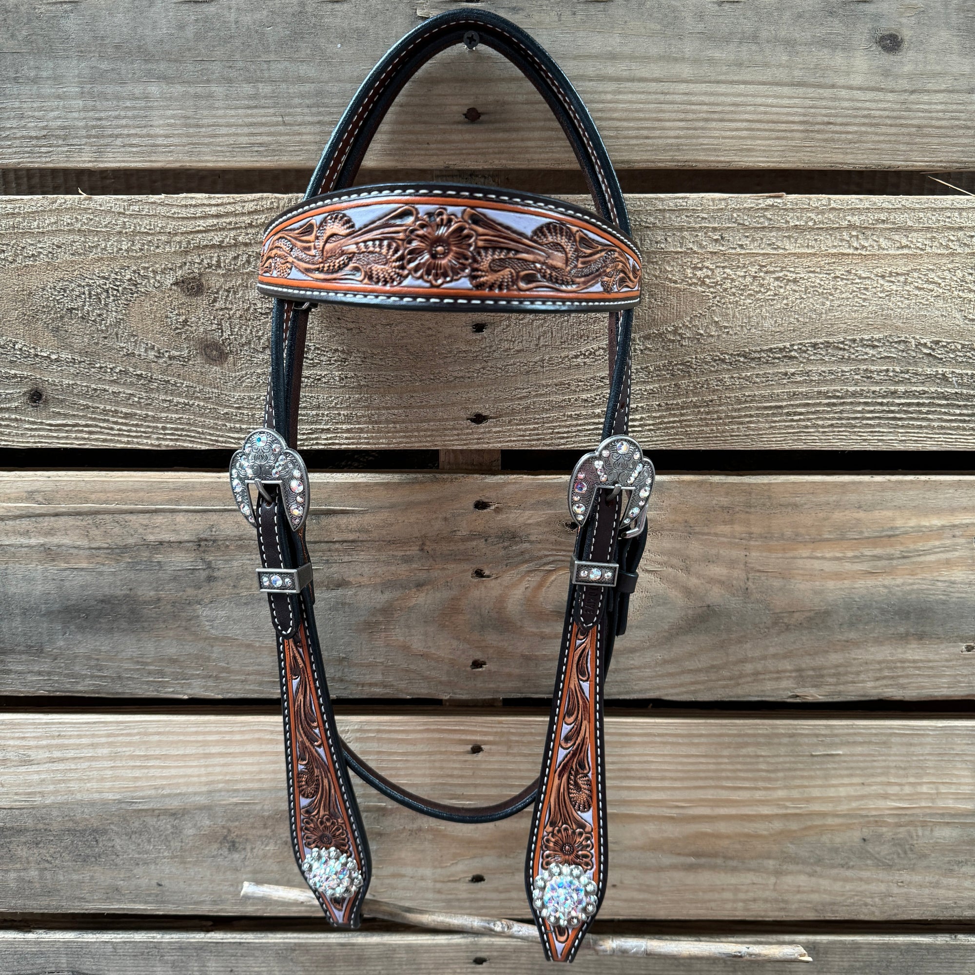 Hand Painted Floral AB Browband / One Ear - Breastcollar Tack Set 