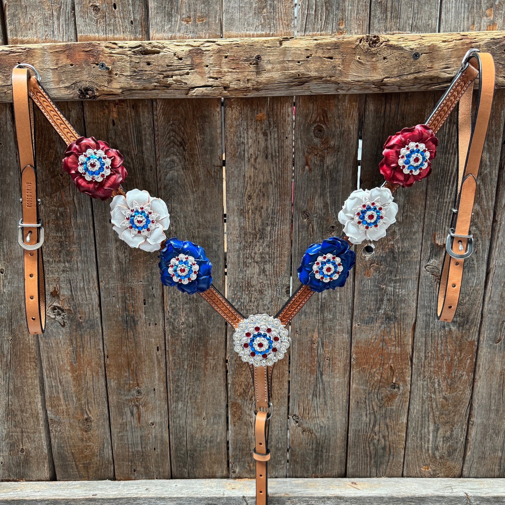 Light Oil Basketweave Patriotic Browband / One Ear Tack Set  