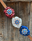 Light Oil Basketweave Patriotic Browband / One Ear Tack Set  