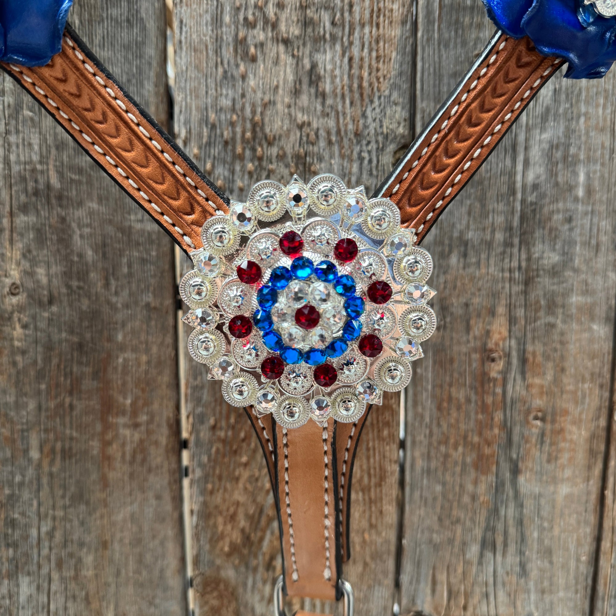 Light Oil Basketweave Patriotic Browband / One Ear Tack Set  