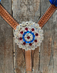 Light Oil Basketweave Patriotic Browband / One Ear Tack Set  
