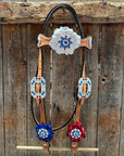 Light Oil Basketweave Patriotic Browband / One Ear Tack Set  