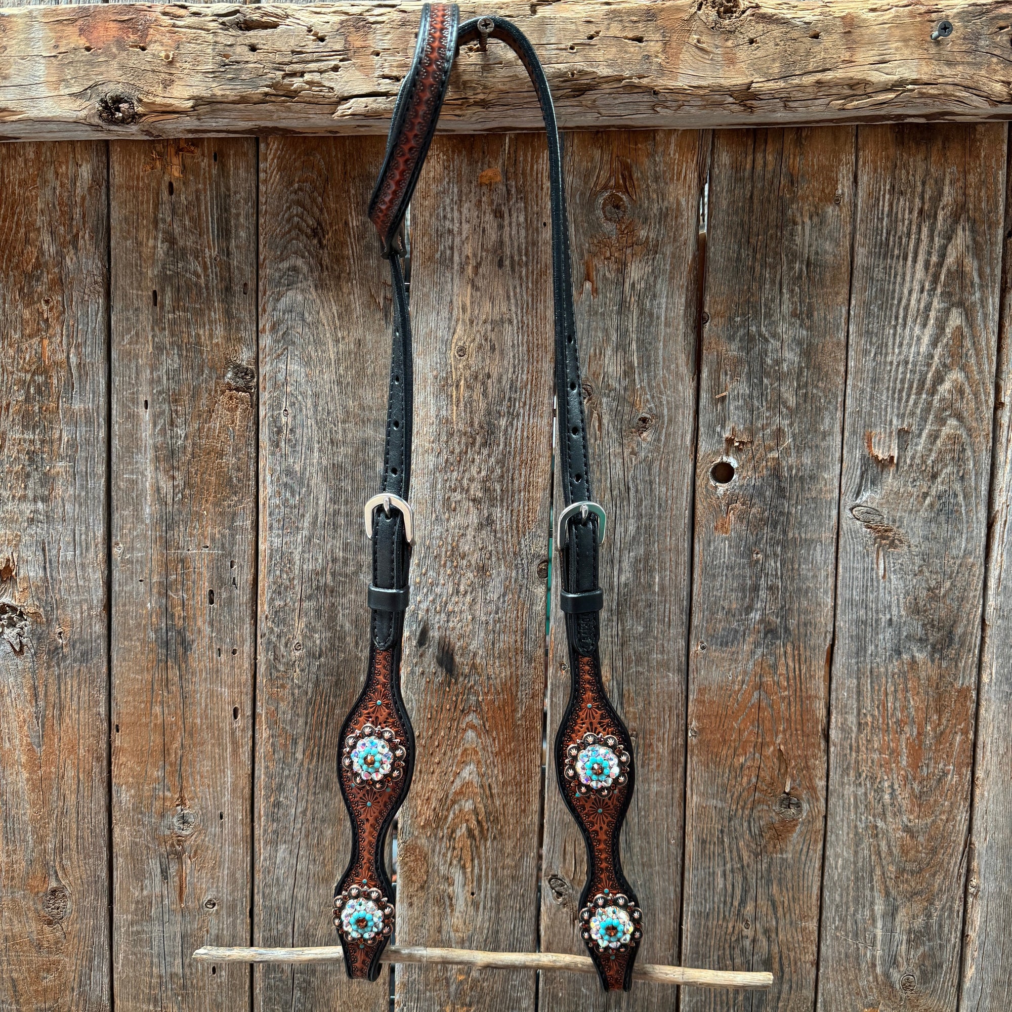 Teal Diamond Topaz and Turquoise Browband / One Ear - Breastcollar Tack Set 