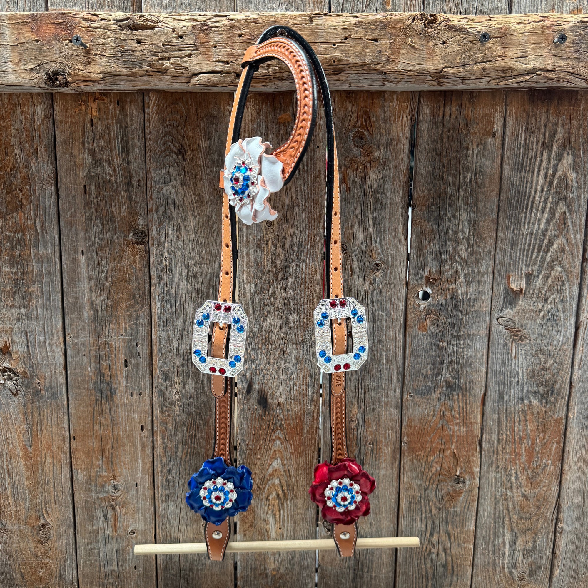 Light Oil Basketweave Patriotic Browband / One Ear Tack Set  