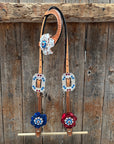 Light Oil Basketweave Patriotic Browband / One Ear Tack Set  