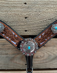 Hand Painted Floral Filigree Browband / One Ear - Breastcollar Tack Set 