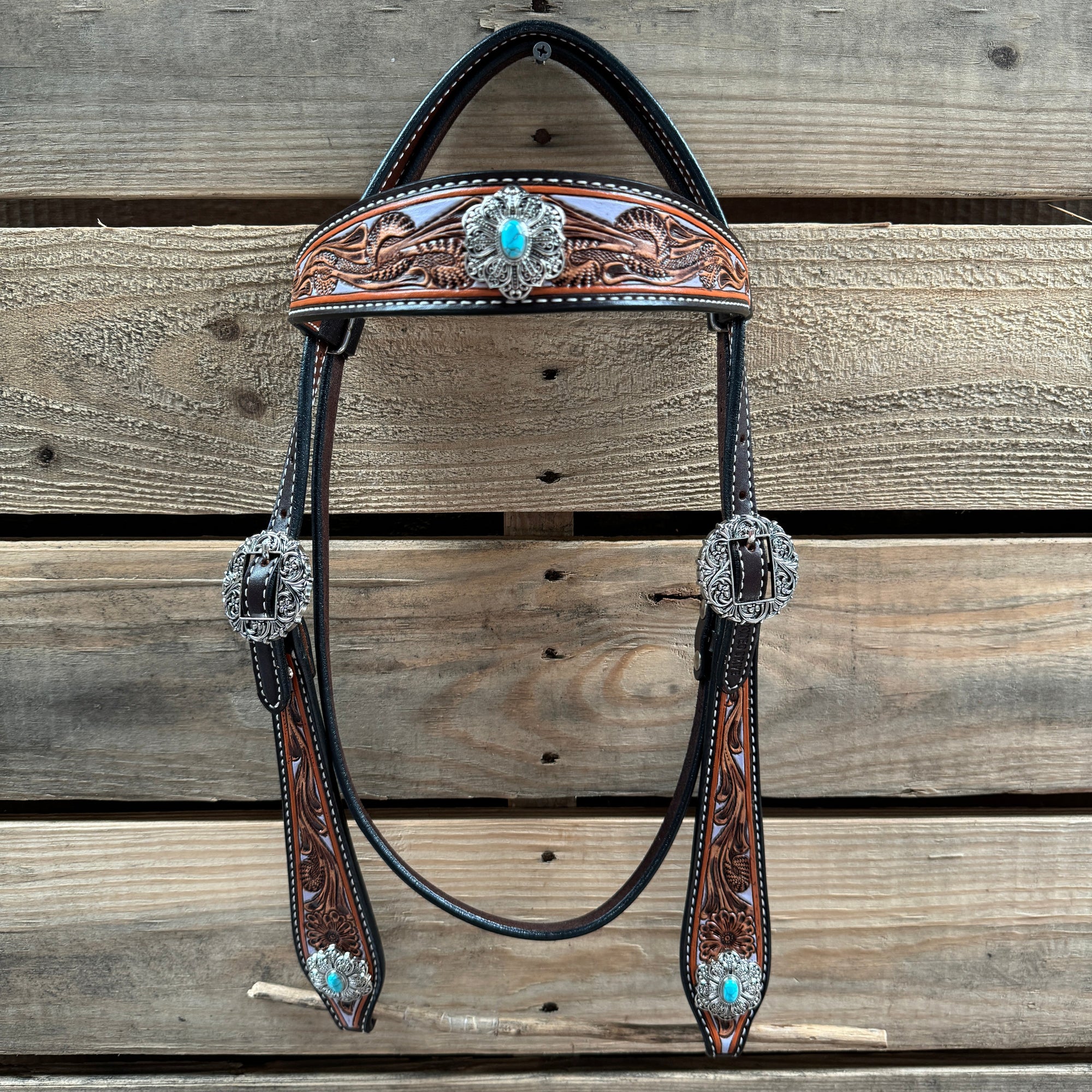 Hand Painted Floral Filigree Browband / One Ear - Breastcollar Tack Set 