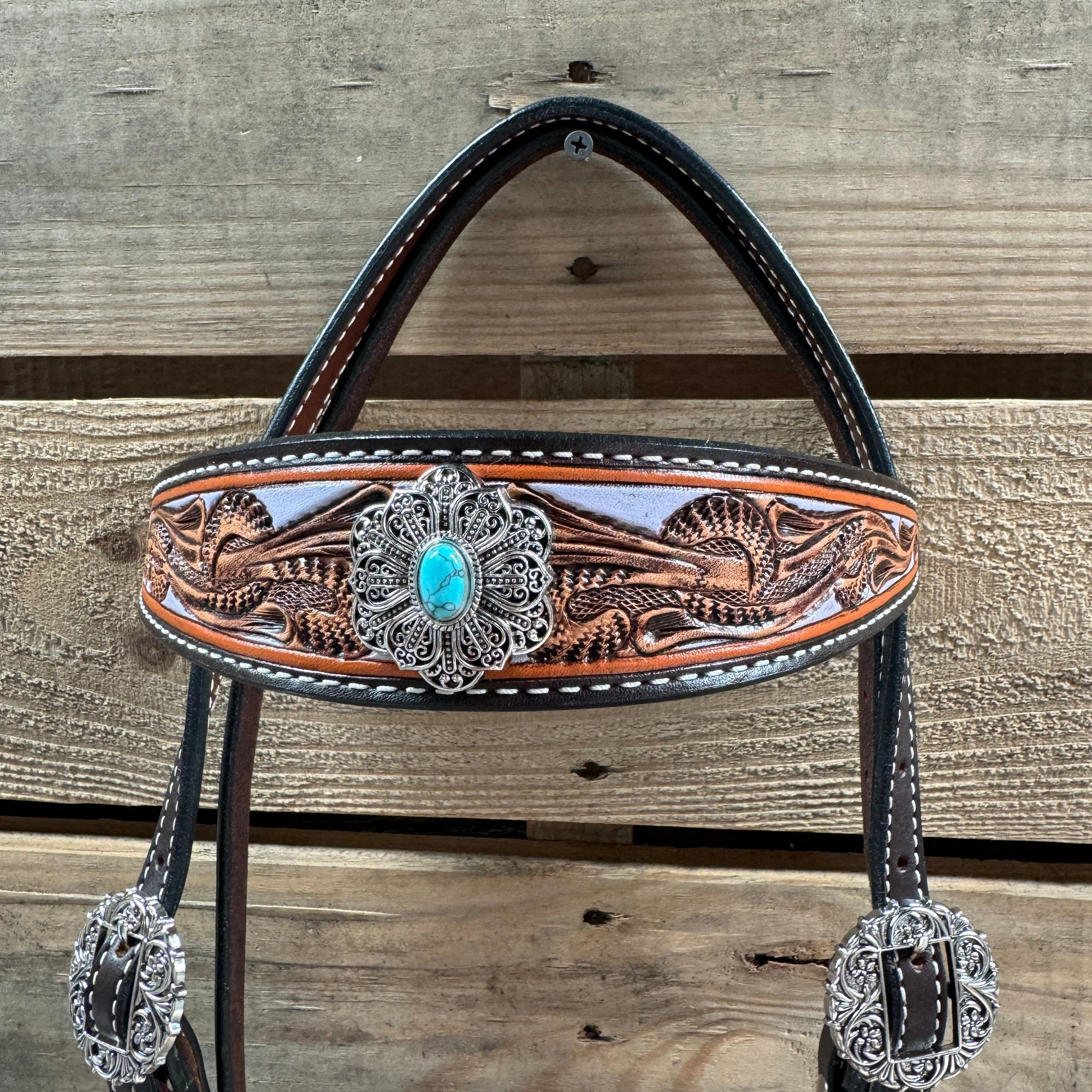 Hand Painted Floral Filigree Browband / One Ear - Breastcollar Tack Set 