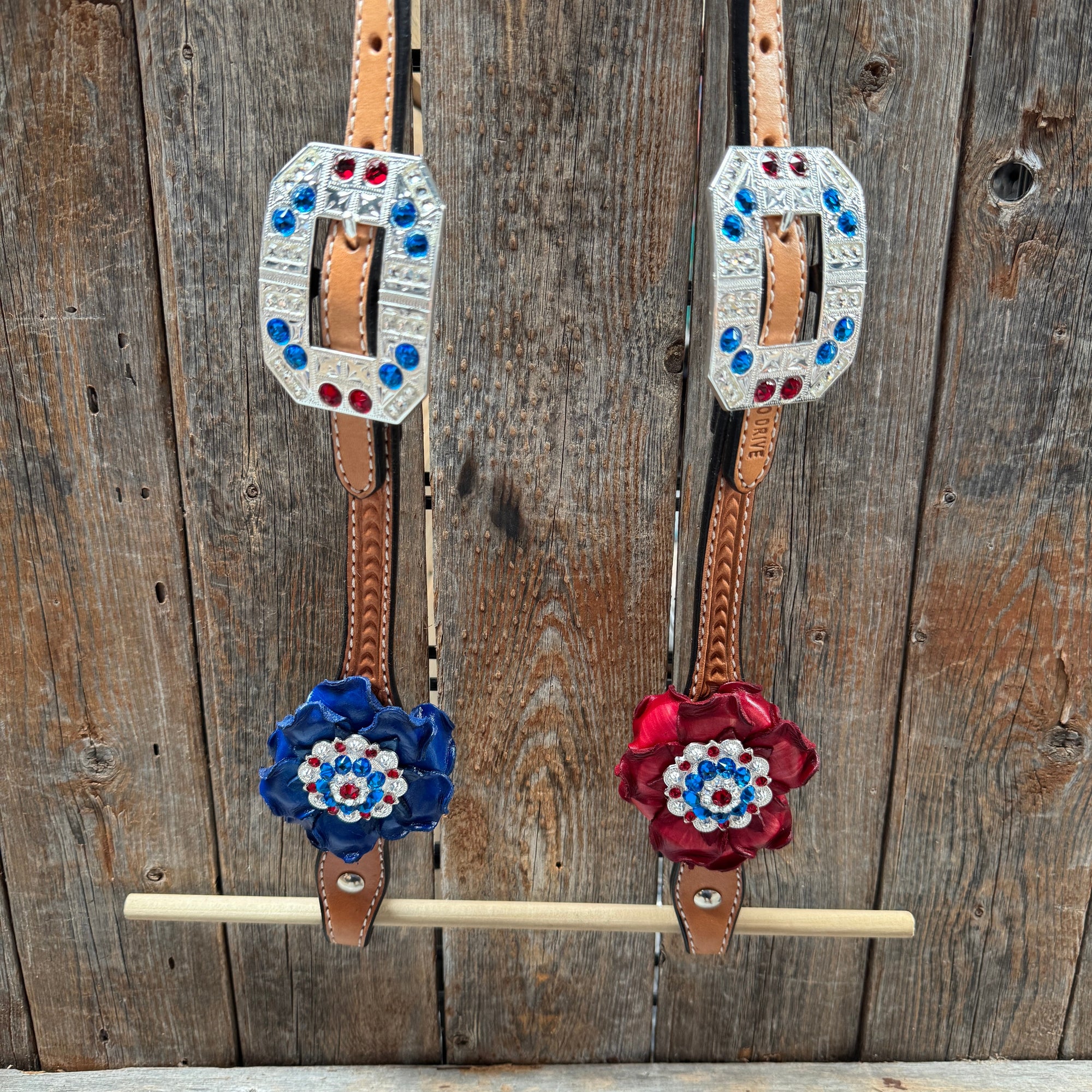 Light Oil Basketweave Patriotic Browband / One Ear Tack Set  