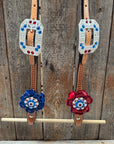 Light Oil Basketweave Patriotic Browband / One Ear Tack Set  