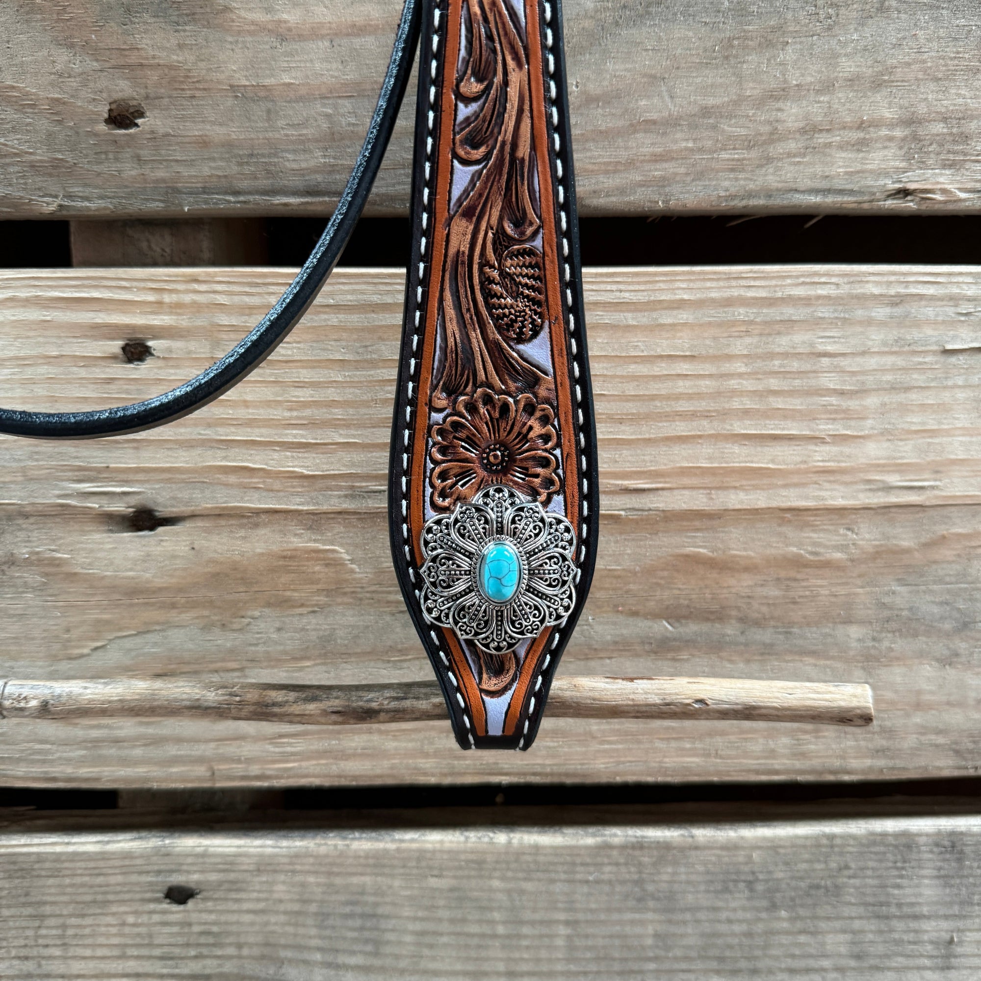 Hand Painted Floral Filigree Browband / One Ear - Breastcollar Tack Set 