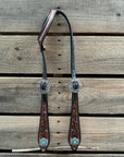 Hand Painted Floral Filigree Browband / One Ear - Breastcollar Tack Set 