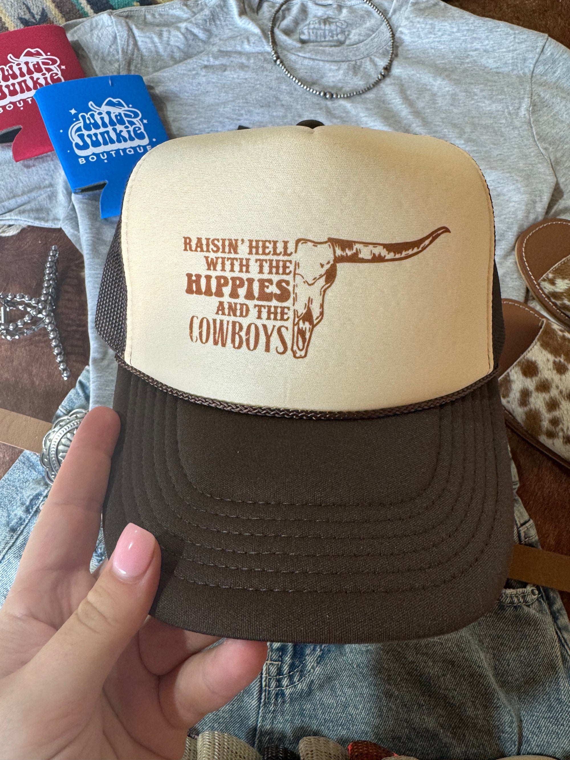 Raisin' Hell With Hippies &amp; Cowboys Trucker Hat