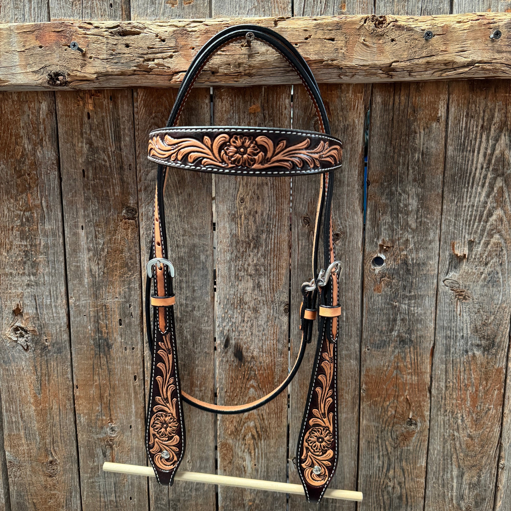 Two Tone Floral Browband Headstall / Bridle 