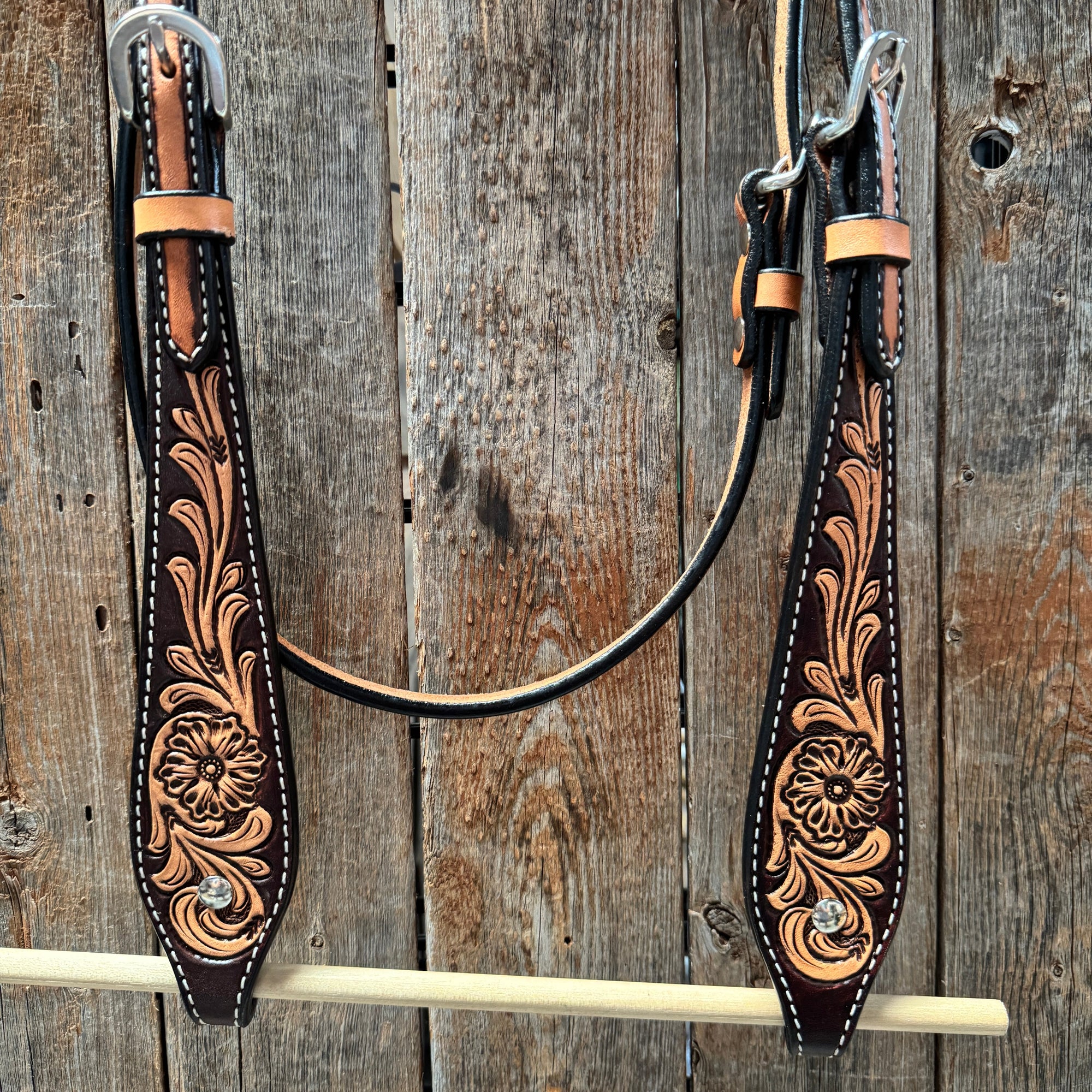 Two Tone Floral Browband Headstall / Bridle 