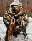 35X35" Olive Green and Orange Paisley Wild Rag / Scarf WR3451