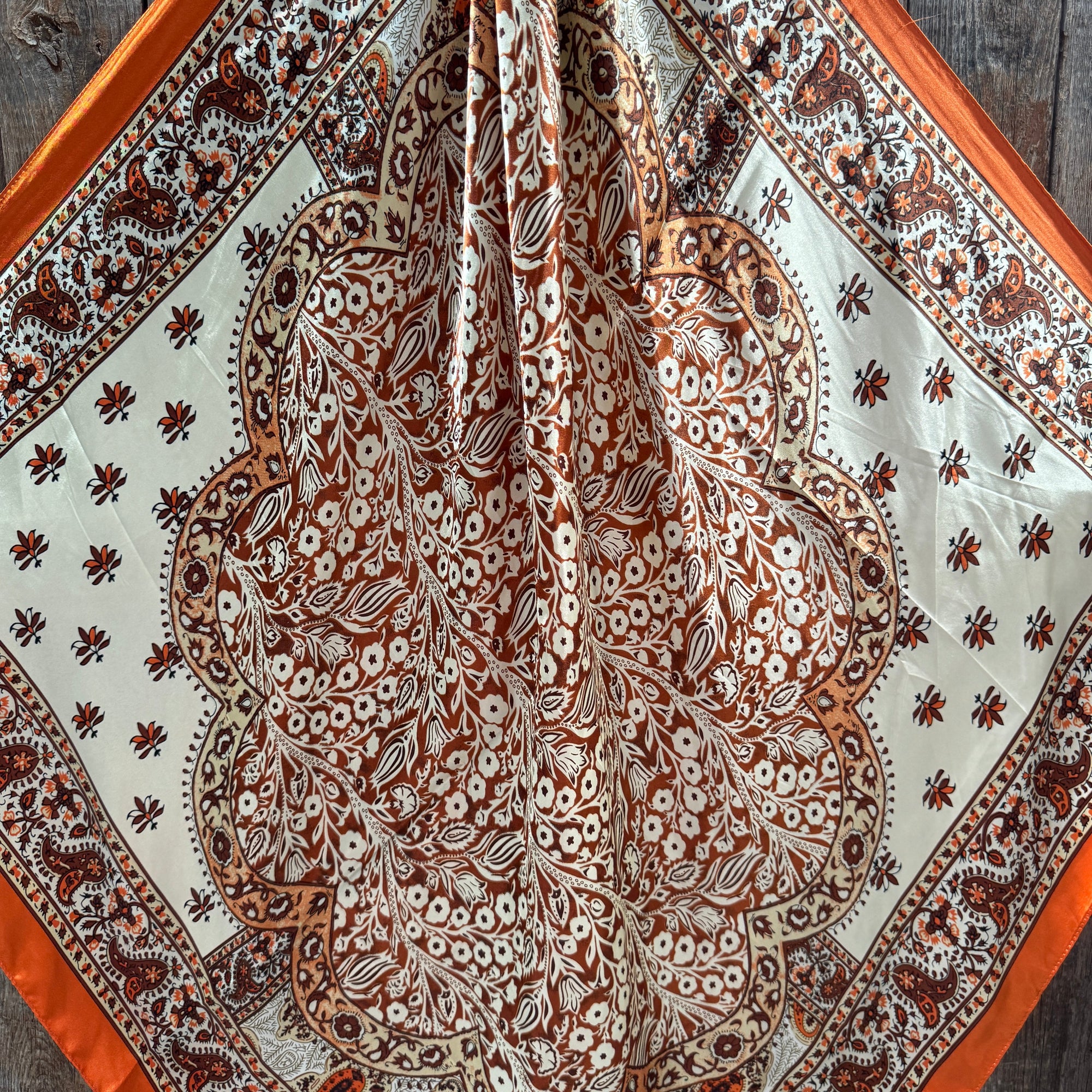 35X35" Orange, Brown and Cream Floral Wild Rag / Scarf WR3456