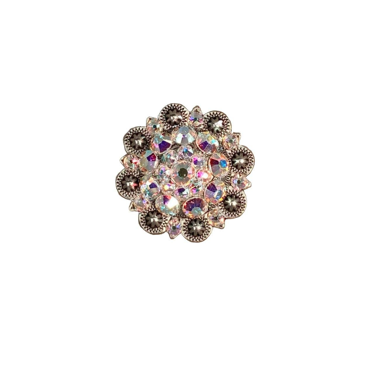 Antique Silver AB Crystal Conchos - Sizes from 1"- 3" and Buckles