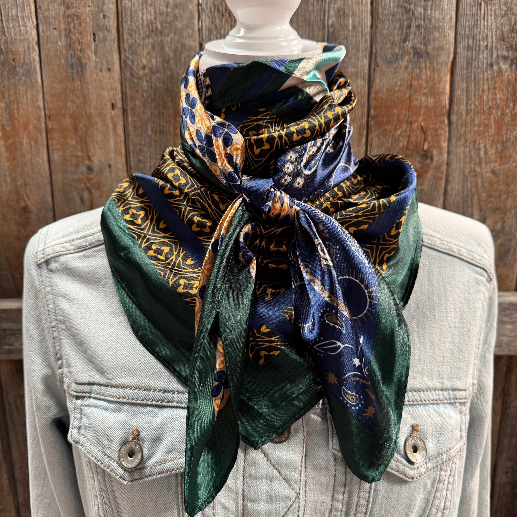 35X35" Green and Blue Multi Patterned Wild Rag / Scarf WR3461